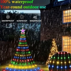 Waterfall String Light Christmas 198 Leds USB Flowing Water Light 9 Strip 2 meters 8 Lighting Modes with Remote Control Waterproof for Xmas Party Bedroom Wall Flashing Indoor Outdoor Decoration