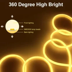 Waterproof 360 Round Neon Led Light Strip 220V-240V Tube Flexible Rope Lights Pool Light Strip Holiday Home Decoration for Indoors Outdoors DIY Decor