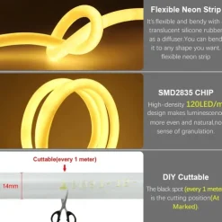 Waterproof 360 Round Neon Led Light Strip Tube Flexible Rope Lights Pool Light Strip Holiday Home Decoration for Indoors Outdoors DIY Decor 100~240V