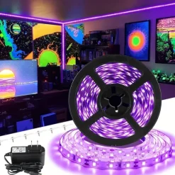 Waterproof Black UV Strip Light, IP65 Purple LED Black Light Fixture Kit 600 LED Light Strips with 12V Power Supply for Outdoor and Indoor Halloween Luminous Neon Lights Party Cabinets Posters Boats