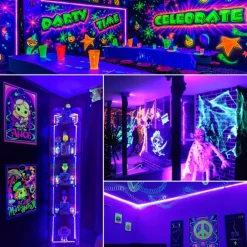 Waterproof Black UV Strip Light, IP65 Purple LED Black Light Fixture Kit 600 LED Light Strips with 12V Power Supply for Outdoor and Indoor Halloween Luminous Neon Lights Party Cabinets Posters Boats