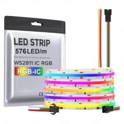 Waterproof COB LED Strip Light, RGB Intelligent IC Strip 16ft 5M DC24V Flexible LED Tape Light WS2811 Addressable RGB Ribbon Suitable Party/Home DIY Lighting Projects (Excluding Power and Controller)