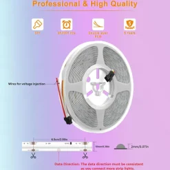 Waterproof COB LED Strip Light, RGB Intelligent IC Strip 16ft 5M DC24V Flexible LED Tape Light WS2811 Addressable RGB Ribbon Suitable Party/Home DIY Lighting Projects (Excluding Power and Controller)