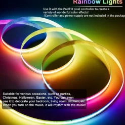 Waterproof COB LED Strip Light, RGB Intelligent IC Strip 16ft 5M DC24V Flexible LED Tape Light WS2811 Addressable RGB Ribbon Suitable Party/Home DIY Lighting Projects (Excluding Power and Controller)