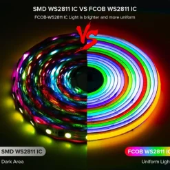 Waterproof COB LED Strip Light, RGB Intelligent IC Strip 16ft 5M DC24V Flexible LED Tape Light WS2811 Addressable RGB Ribbon Suitable Party/Home DIY Lighting Projects (Excluding Power and Controller)