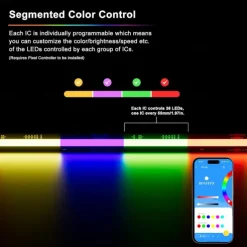 Waterproof COB LED Strip Light, RGB Intelligent IC Strip 16ft 5M DC24V Flexible LED Tape Light WS2811 Addressable RGB Ribbon Suitable Party/Home DIY Lighting Projects (Excluding Power and Controller)