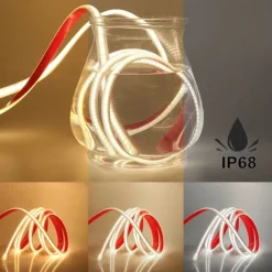 Waterproof Flexiable COB LED Strip with Switch Pool Light Strip 220V EU UK Power Plug 288LEDs/M High Density Self-adhesive COB LED Strp 1/2/3/4/5m