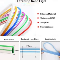 Waterproof Flexible LED Neon Strip Light with Power 12V Outdoor Silicone Rope 5 m 16.4 ft 600 SMD Pool Light Strip Suitable for Signature Bar Home Kitchen Bedroom Party Christmas Decorations