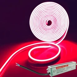 Waterproof Flexible LED Neon Strip Light with Power 12V Outdoor Silicone Rope 5 m 16.4 ft 600 SMD Pool Light Strip Suitable for Signature Bar Home Kitchen Bedroom Party Christmas Decorations