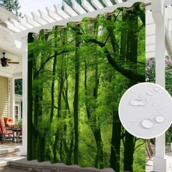 Waterproof Outdoor Curtain For Patio , Privacy Sliding Patio Curtain Drapes, Pergola Curtains Grommet 3D Forest Landscape For Gazebo, Balcony, Porch, Party, 1 Panel