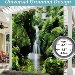 Waterproof Outdoor Curtain For Patio , Privacy Sliding Patio Curtain Drapes, Pergola Curtains Grommet 3D Forest Landscape For Gazebo, Balcony, Porch, Party, 1 Panel