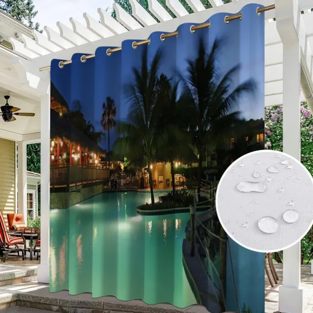 Waterproof Outdoor Curtain For Patio , Privacy Sliding Patio Curtain Drapes, Pergola Curtains Grommet 3D Forest Landscape For Gazebo, Balcony, Porch, Party, 1 Panel