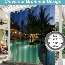 Waterproof Outdoor Curtain For Patio , Privacy Sliding Patio Curtain Drapes, Pergola Curtains Grommet 3D Forest Landscape For Gazebo, Balcony, Porch, Party, 1 Panel