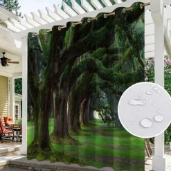 Waterproof Outdoor Curtain For Patio , Privacy Sliding Patio Curtain Drapes, Pergola Curtains Grommet 3D Forest Landscape For Gazebo, Balcony, Porch, Party, 1 Panel
