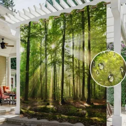 Waterproof Outdoor Curtain For Patio , Privacy Sliding Patio Curtain Drapes, Pergola Curtains Grommet 3D Forest Landscape For Gazebo, Balcony, Porch, Party, 1 Panel