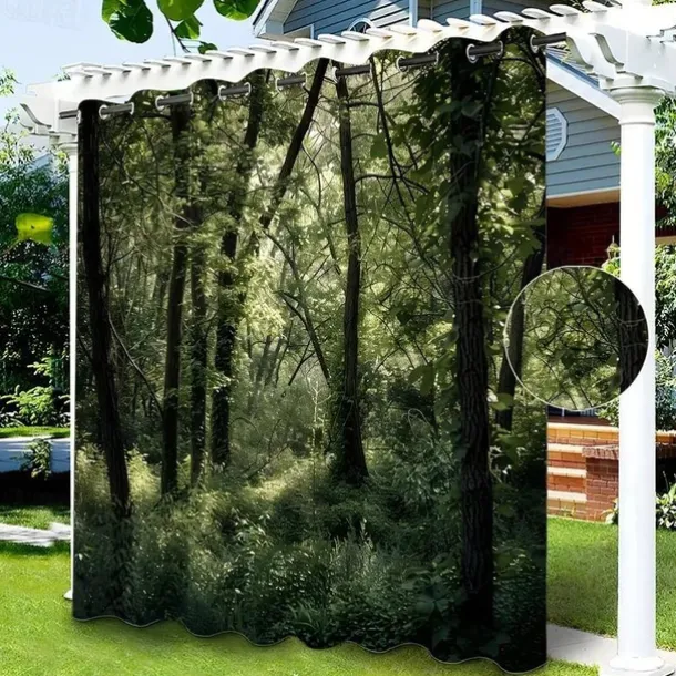 Waterproof Outdoor Curtain For Patio , Privacy Sliding Patio Curtain Drapes, Pergola Curtains Grommet 3D Forest Landscape For Gazebo, Balcony, Porch, Party, 1 Panel