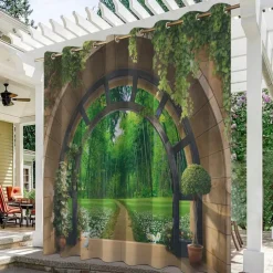 Waterproof Outdoor Curtain For Patio , Privacy Sliding Patio Curtain Drapes, Pergola Curtains Grommet 3D Forest Landscape For Gazebo, Balcony, Porch, Party, 1 Panel