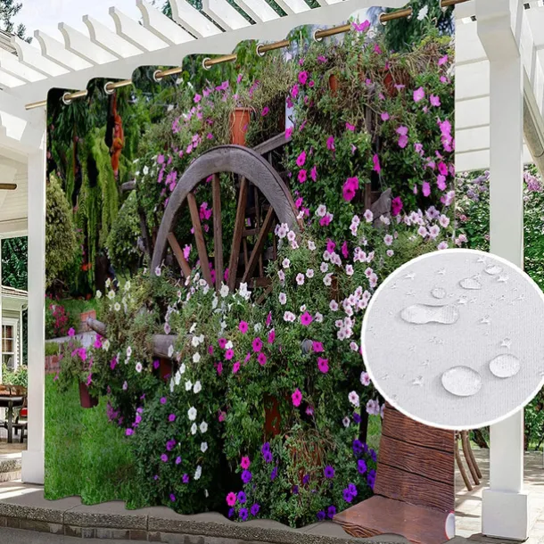 Waterproof Outdoor Curtain For Patio , Privacy Sliding Patio Curtain Drapes, Pergola Curtains Grommet 3D Forest Landscape For Gazebo, Balcony, Porch, Party, 1 Panel