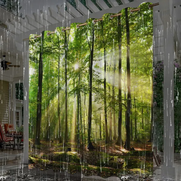 Waterproof Outdoor Curtain For Patio , Privacy Sliding Patio Curtain Drapes, Pergola Curtains Grommet 3D Forest Landscape For Gazebo, Balcony, Porch, Party, 1 Panel