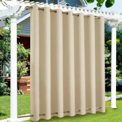 Waterproof Outdoor Curtain Privacy, Double Grommet(Top and Bottom) Sliding Patio Curtain Farmhouse Drapes, Pergola Curtains Grommet For Gazebo, Balcony, Porch, Party, Hotel, 1 Panel