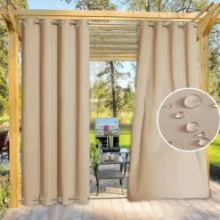 Waterproof Outdoor Curtain Privacy, Double Grommet(Top and Bottom) Sliding Patio Curtain Farmhouse Drapes, Pergola Curtains Grommet For Gazebo, Balcony, Porch, Party, Hotel, 1 Panel