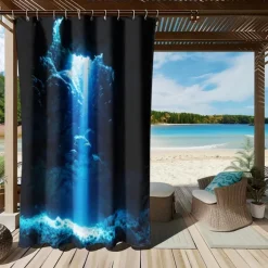 Waterproof Outdoor Curtain Privacy, Sliding Patio Curtain Drapes, Pergola Curtains Grommet 3D Ocean Cave Landscape For Gazebo, Balcony, Porch, Party, 1 Panel