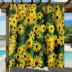 Waterproof Outdoor Curtain Privacy, Sliding Patio Curtain Drapes, Pergola Curtains Grommet 3D Summer Daisy Landscape For Gazebo, Balcony, Porch, Party, 1 Panel