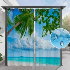 Waterproof Outdoor Curtain Privacy, Sliding Patio Beach Curtain Drapes , Pergola Curtains Grommet For Gazebo, Balcony, Porch, Party, Hotel, 1 Panel