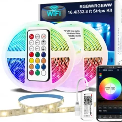 Waterproof RGBWW LED Light Strip 5050 LED, 16.4FT/33FT Flexible LED Tape Light with WIFI APP Control, RGBW Lights for Bedroom, Christmas & Party Decor