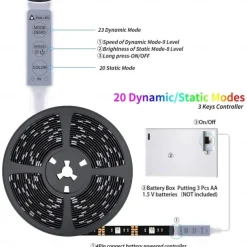 Waterproof USB LED Strip Lights RGB Color Changing 3.28-15FT Battery Powered LED Strip Lights Flexible Battery Operated LED Lights with 3 Keys IR Controller for Bedroom Desk Home Room TV Camping and DIY Decor