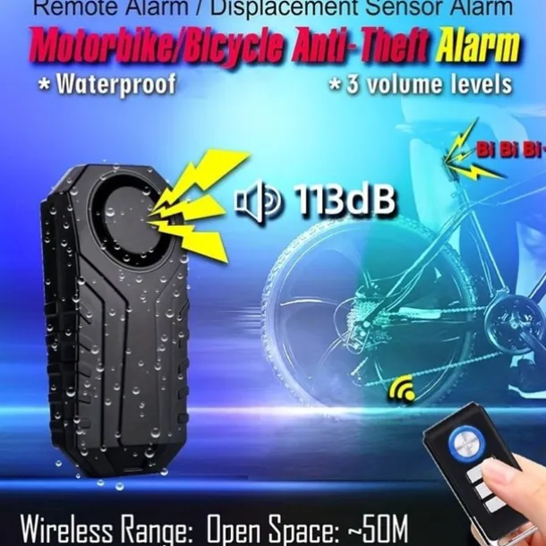 Waterproof Wireless Bicycle Alarm with Remote Control Electric Motorcycle & Car Security Anti-Theft System with Vibration Sensor & Lost Reminder 113dB
