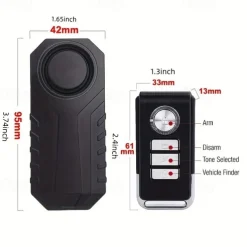 Waterproof Wireless Bicycle Alarm with Remote Control Electric Motorcycle & Car Security Anti-Theft System with Vibration Sensor & Lost Reminder 113dB