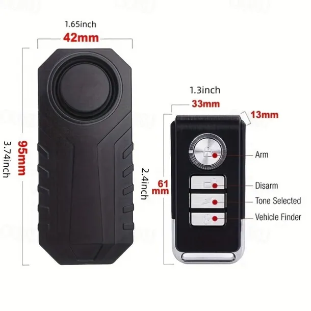 Waterproof Wireless Bicycle Alarm with Remote Control Electric Motorcycle & Car Security Anti-Theft System with Vibration Sensor & Lost Reminder 113dB