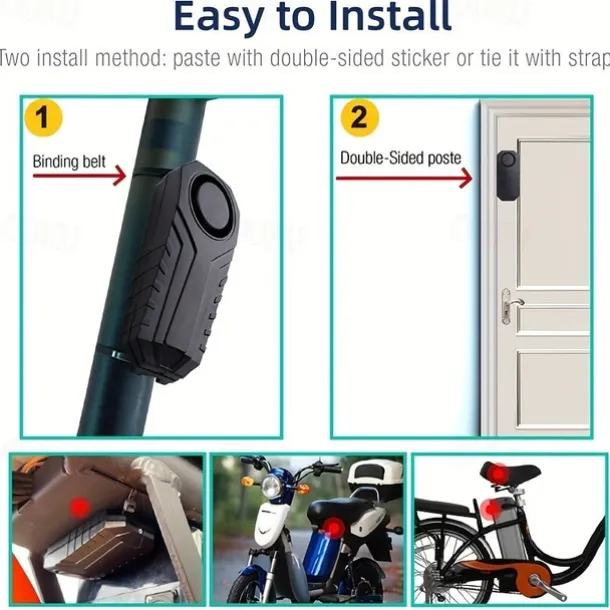 Waterproof Wireless Bicycle Alarm with Remote Control Electric Motorcycle & Car Security Anti-Theft System with Vibration Sensor & Lost Reminder 113dB
