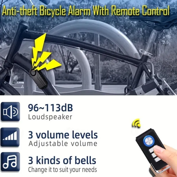 Waterproof Wireless Bicycle Alarm with Remote Control Electric Motorcycle & Car Security Anti-Theft System with Vibration Sensor & Lost Reminder 113dB