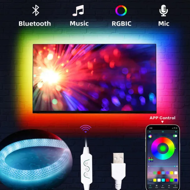 Waterproof Woven LED Strip Light WS2811 RGBIC Woven Silicone Neon Addressable Dream Color USB LED Light Strip with 15mm 360 Degree Illumination 2.4G Wireless Bluetooth Music APP Multi-channel Control Flexible Dreamy Color Rope Light