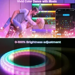Waterproof Woven LED Strip Light WS2811 RGBIC Woven Silicone Neon Addressable Dream Color USB LED Light Strip with 15mm 360 Degree Illumination 2.4G Wireless Bluetooth Music APP Multi-channel Control Flexible Dreamy Color Rope Light