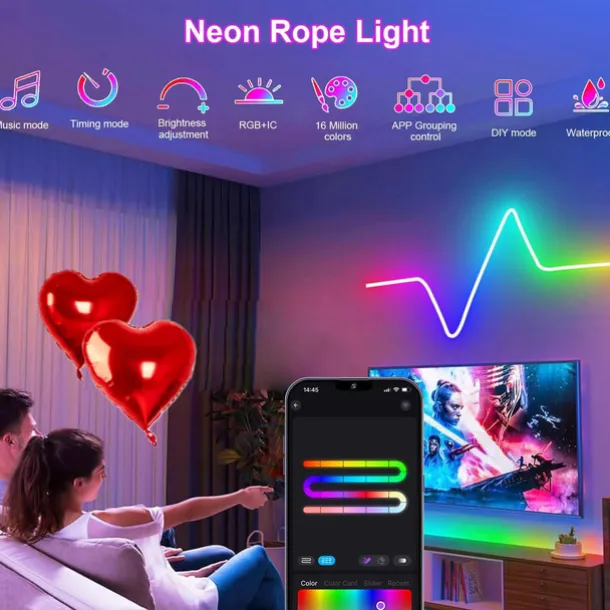Waterproof Woven LED Strip Light WS2811 RGBIC Woven Silicone Neon Addressable Dream Color USB LED Light Strip with 15mm 360 Degree Illumination 2.4G Wireless Bluetooth Music APP Multi-channel Control Flexible Dreamy Color Rope Light