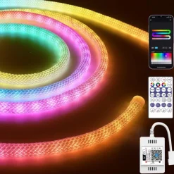 Waterproof WS2811 RGBIC Woven Silicone Neon Light with Addressable Dreamy Color LED Strip 2.5M-10M 360 Degree Lighting WIFI APP Control Bedroom Indoor and Outdoor Decoration Including DC12V Adapter Kit