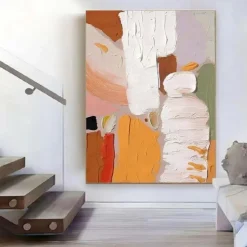 Wave oil Painting Hand painted Abstract Orange painting Hand-Painted pattle knife orange Oil Painting for Living Room Wall Decor Art Abstract Custom Artwork Art Unique painting