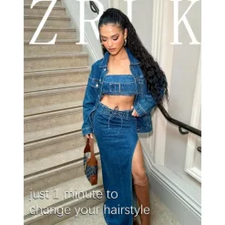 Wavy Curly Ponytail Extension 26 Inch Long Black Drawstring Ponytail Extension for Women Clip in Ponytail Natural Synthetic Hairpiece Thick For Daily Use