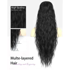 Wavy Curly Ponytail Extension 26 Inch Long Black Drawstring Ponytail Extension for Women Clip in Ponytail Natural Synthetic Hairpiece Thick For Daily Use