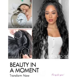 Wavy Curly Ponytail Extension 26 Inch Long Black Drawstring Ponytail Extension for Women Clip in Ponytail Natural Synthetic Hairpiece Thick For Daily Use