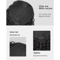 Wavy Curly Ponytail Extension 26 Inch Long Black Drawstring Ponytail Extension for Women Clip in Ponytail Natural Synthetic Hairpiece Thick For Daily Use