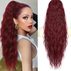 Wavy Curly Ponytail Extension 26 Inch Long Black Drawstring Ponytail Extension for Women Clip in Ponytail Natural Synthetic Hairpiece Thick For Daily Use