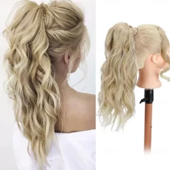 Wavy Ponytail Extension Wrap Around Ponytail Hair Extensions Bleach Blonde Mix Ash Blonde Ponytail Extension 20 inch
