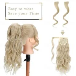 Wavy Ponytail Extension Wrap Around Ponytail Hair Extensions Bleach Blonde Mix Ash Blonde Ponytail Extension 20 inch