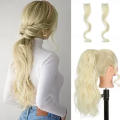 Wavy Ponytail Extension Wrap Around Ponytail Hair Extensions Bleach Blonde Mix Ash Blonde Ponytail Extension 20 inch
