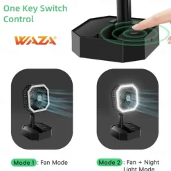 WAZA Foldable USB Mini Fan – Adjustable Height and Angle, LED Light, Personal Rechargeable Fan for Travel and Office