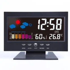 Weather Clock With Time Date Week Temperature Humidity Display Weather Forecast Function With Voice-activated Backlight Function 15.6X4X9.6CM/6.1*3.7*1.5in
